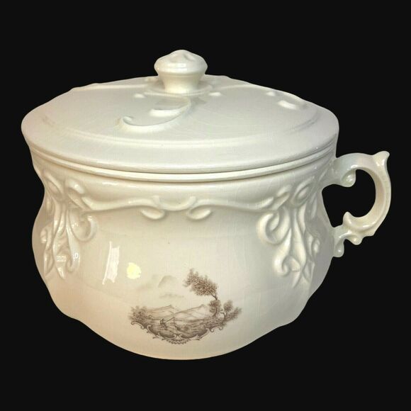 Arnel's FISHERMAN 3pc Chamber Pot 1976 Bowl with Splash Cover & Lid Vintage - Picture 2 of 12